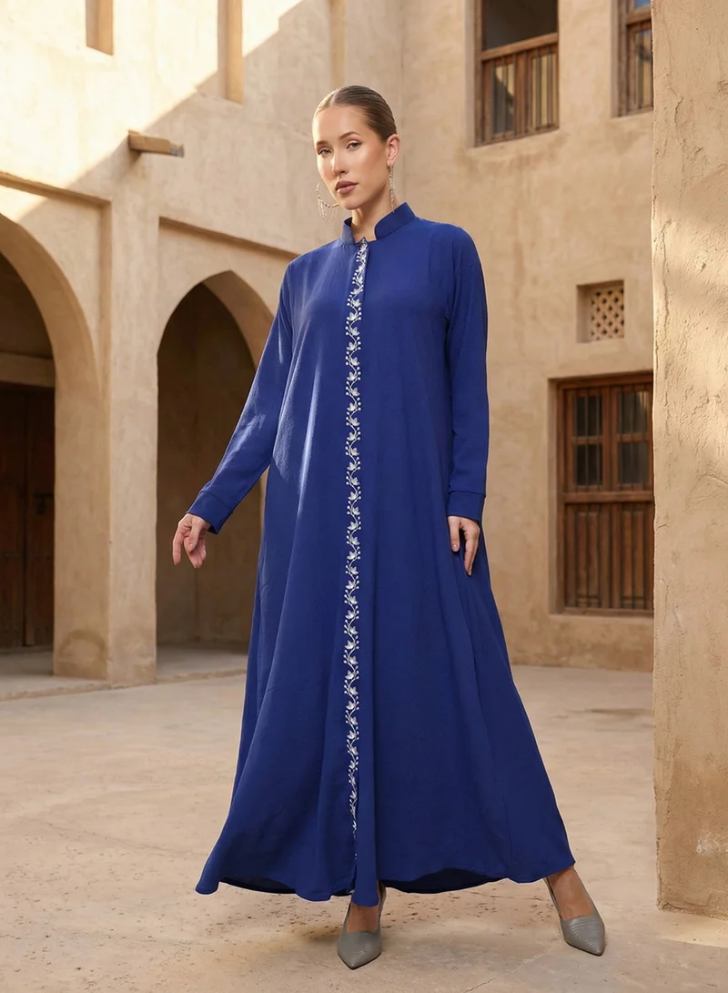 ISHIN Royal Blue thread embroidered Abaya with Hijab